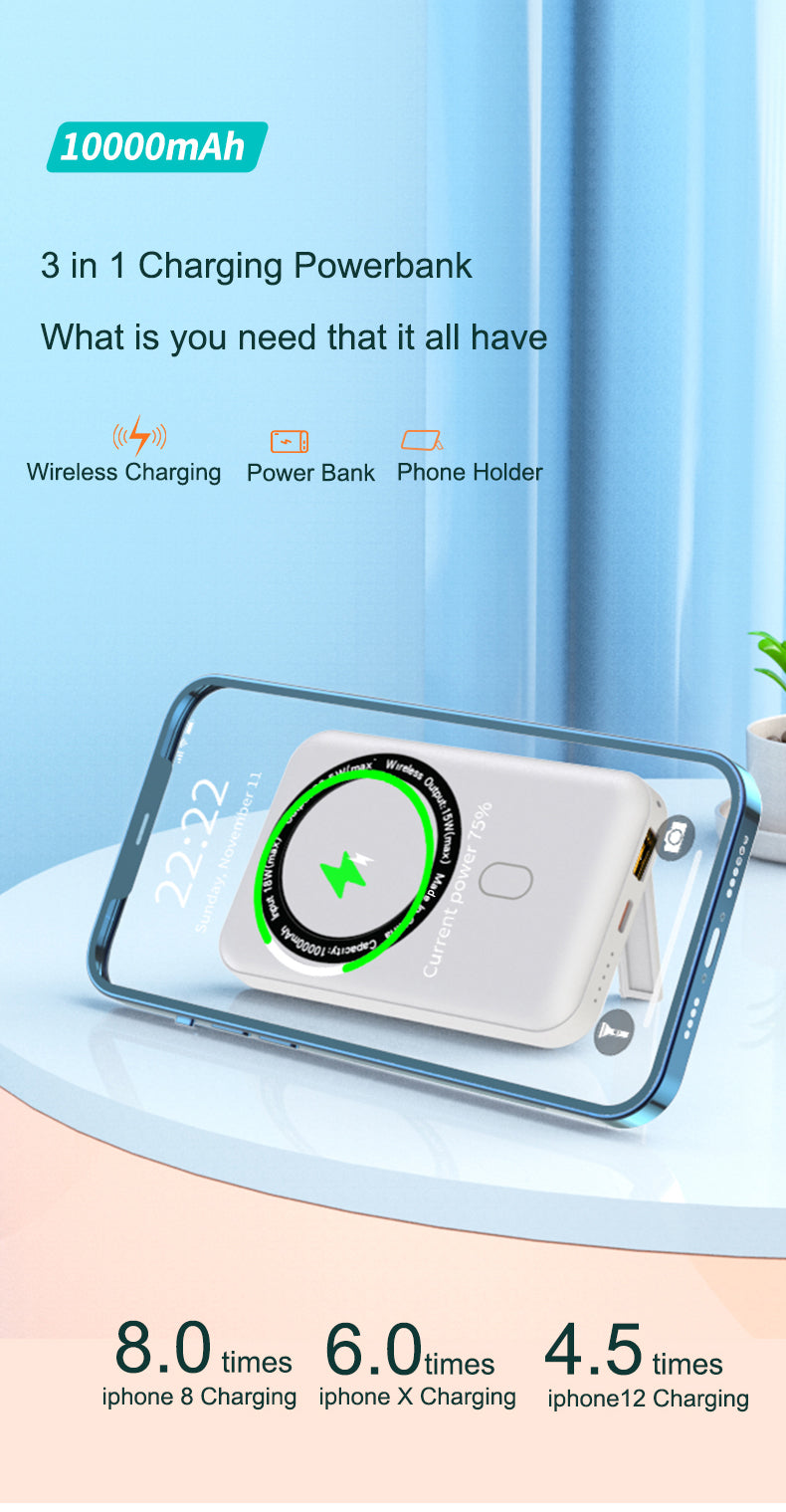 Magnetic power station 10000mah Fast wireless charging Power Bank for iPhone K12