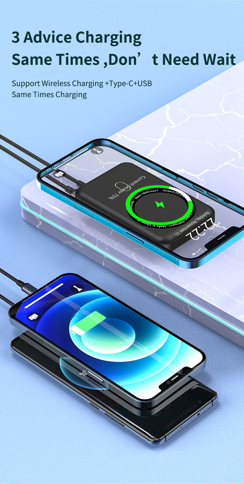 Magnetic power station 10000mah Fast wireless charging Power Bank for iPhone K12