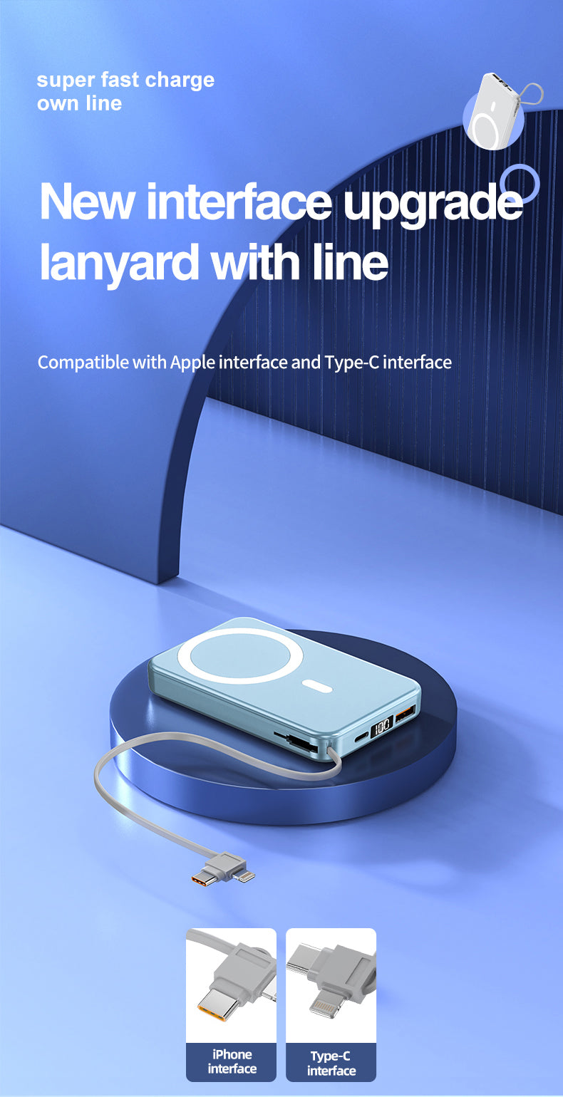 2022 New product magnetic wireless charging bank  with lanyard line A51