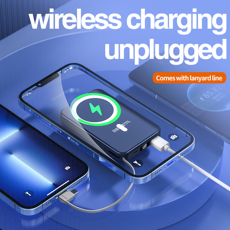2022 New product magnetic wireless charging bank  with lanyard line A51