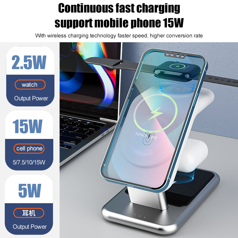 Luxury texture aluminum alloy magnetic 3-in-1 wireless charging stand