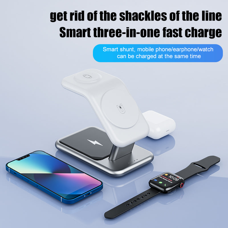 Luxury texture aluminum alloy magnetic 3-in-1 wireless charging stand