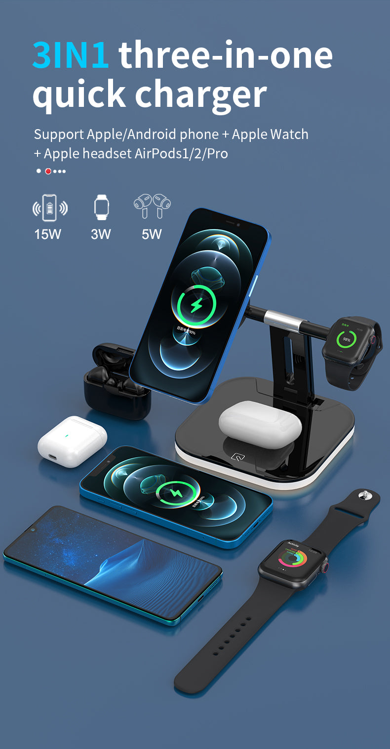 15W 3 in 1 Qi Magnetic Wireless Fast Charger for iPhone 971