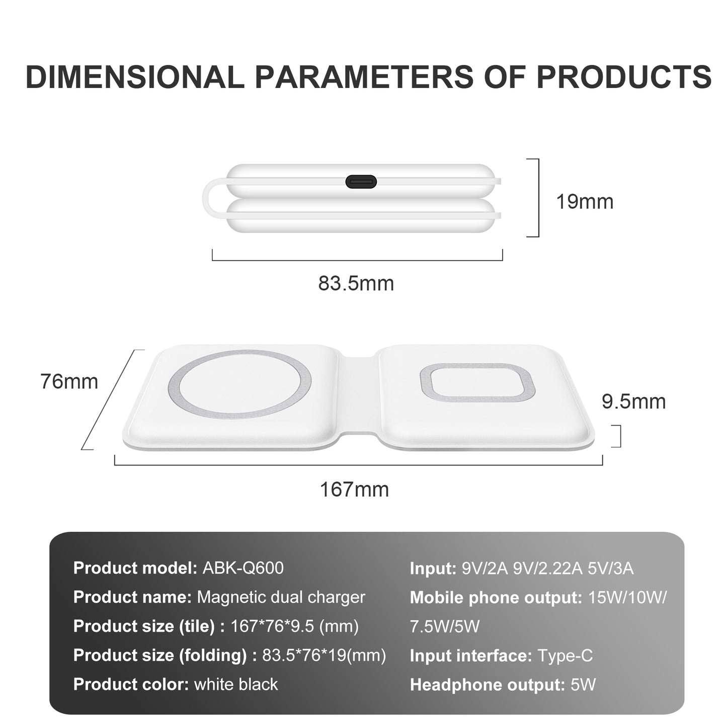 Foldable 2 in 1 15W Dual wireless charger Q600
