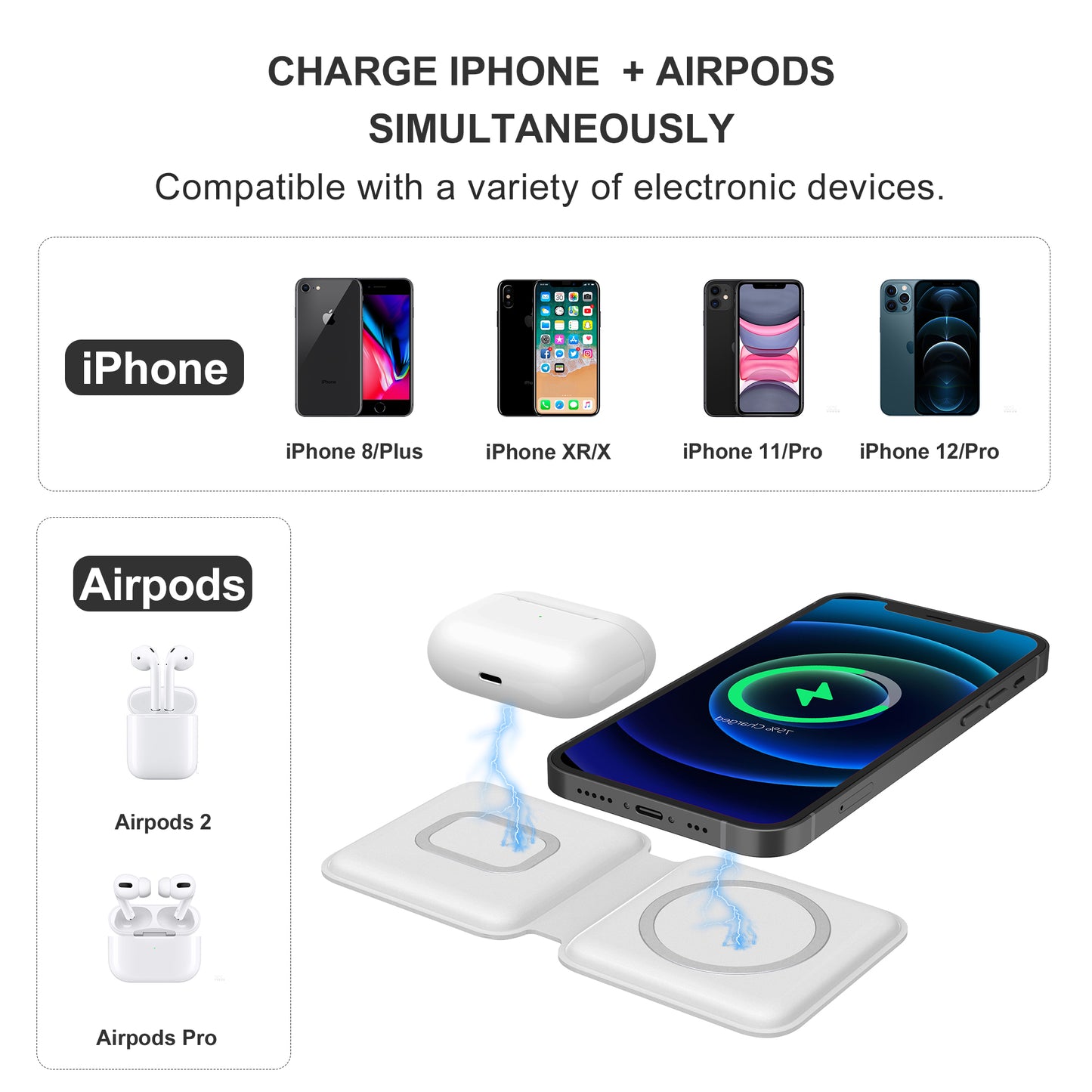 Foldable 2 in 1 15W Dual wireless charger Q600
