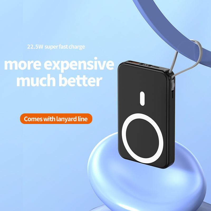 2022 New product magnetic wireless charging bank  with lanyard line A51