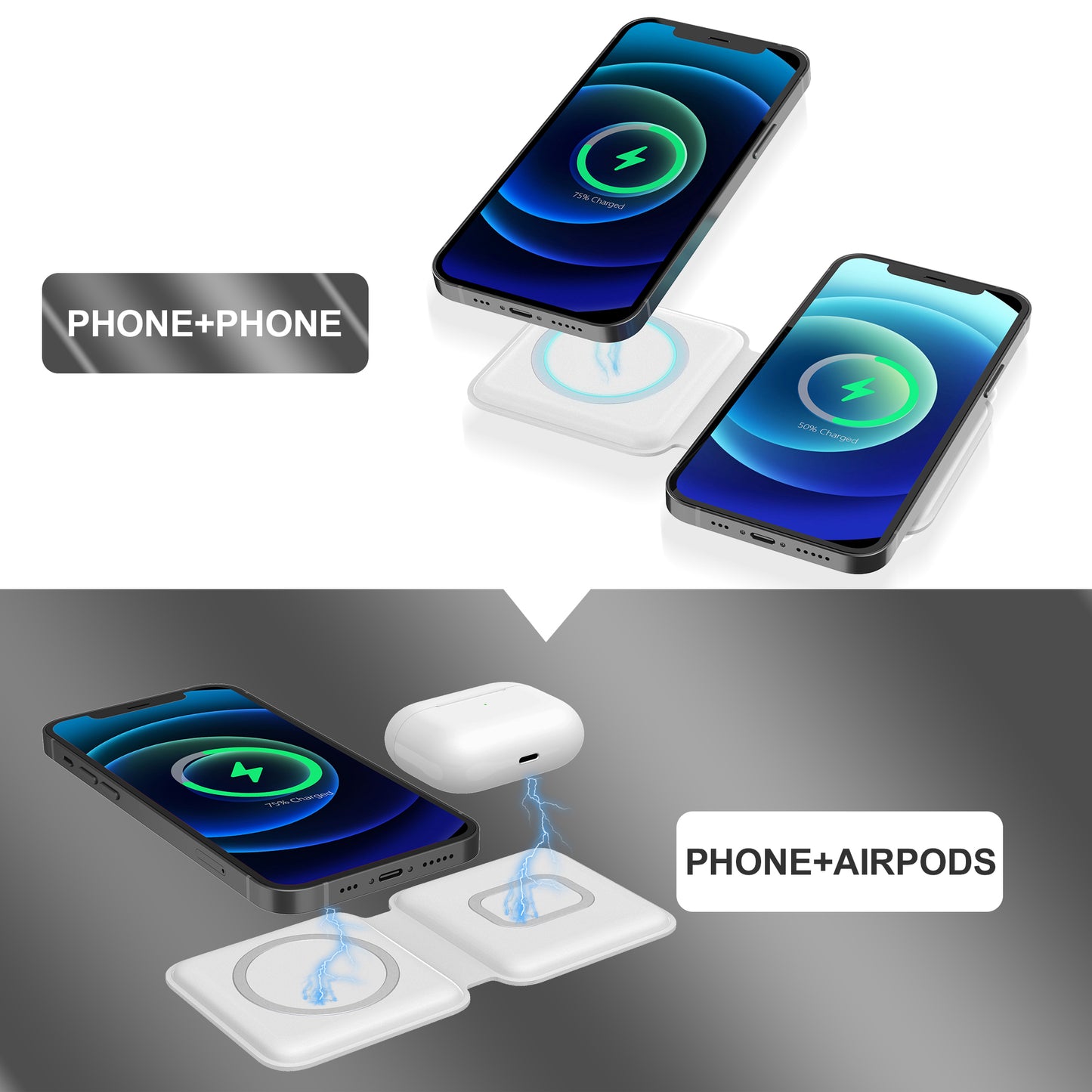 Foldable 2 in 1 15W Dual wireless charger Q600