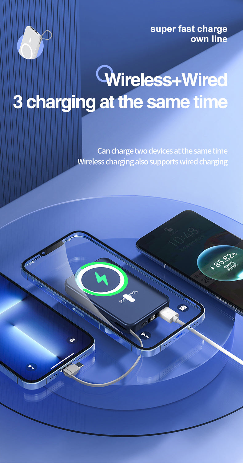2022 New product magnetic wireless charging bank  with lanyard line A51