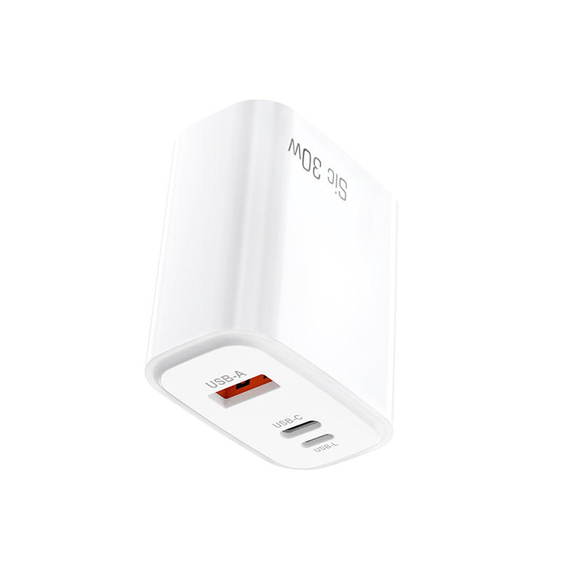 Silicon Carbide PD30W A+C+L port fast adapter US EU plug bulk portable cell phone chargers with FCC certificate