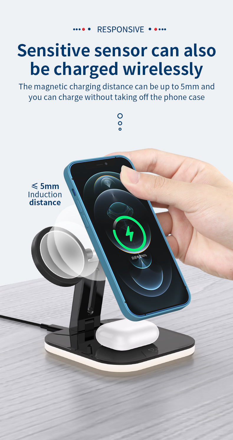 15W 3 in 1 Qi Magnetic Wireless Fast Charger for iPhone 971