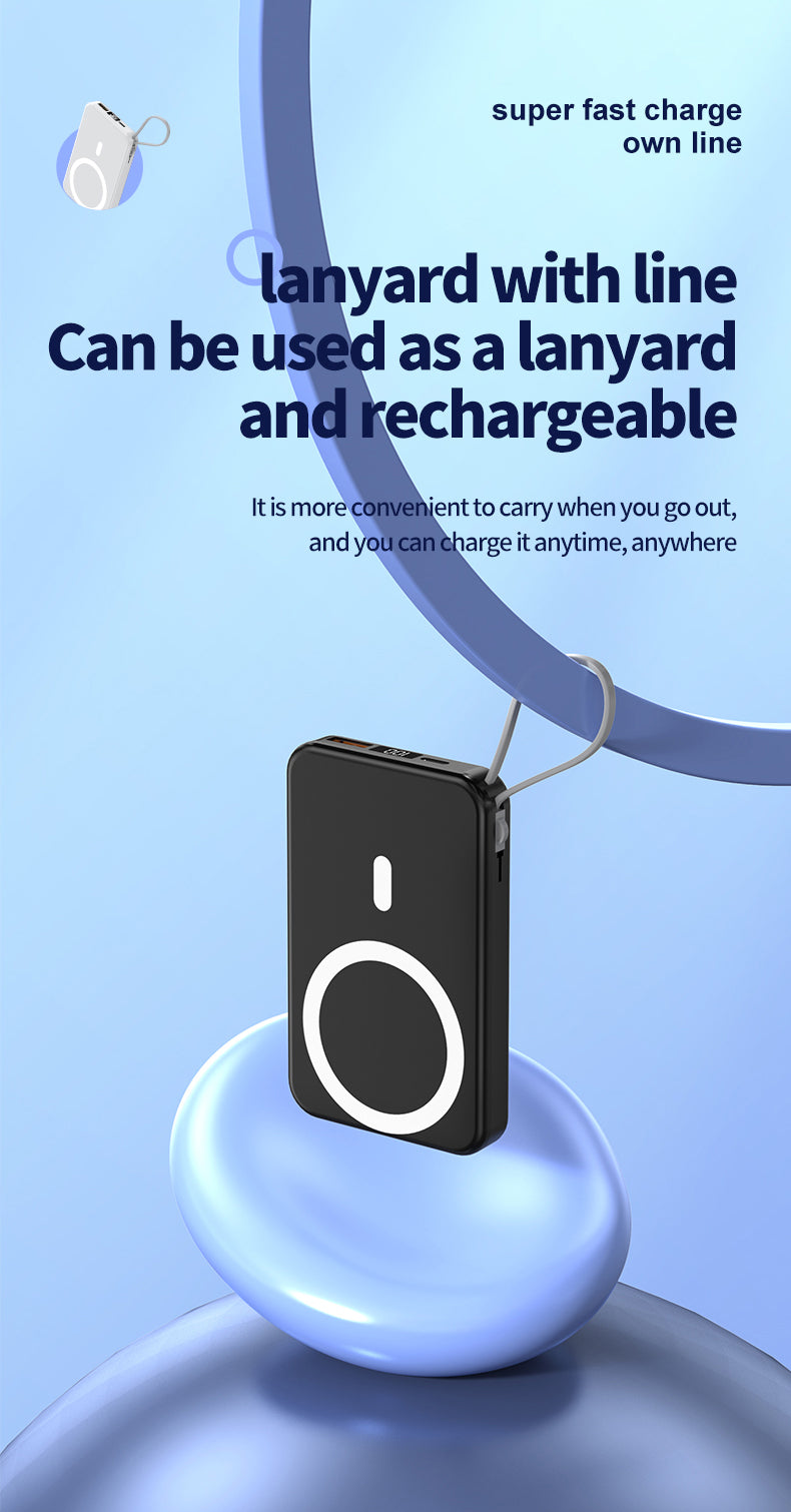 2022 New product magnetic wireless charging bank  with lanyard line A51
