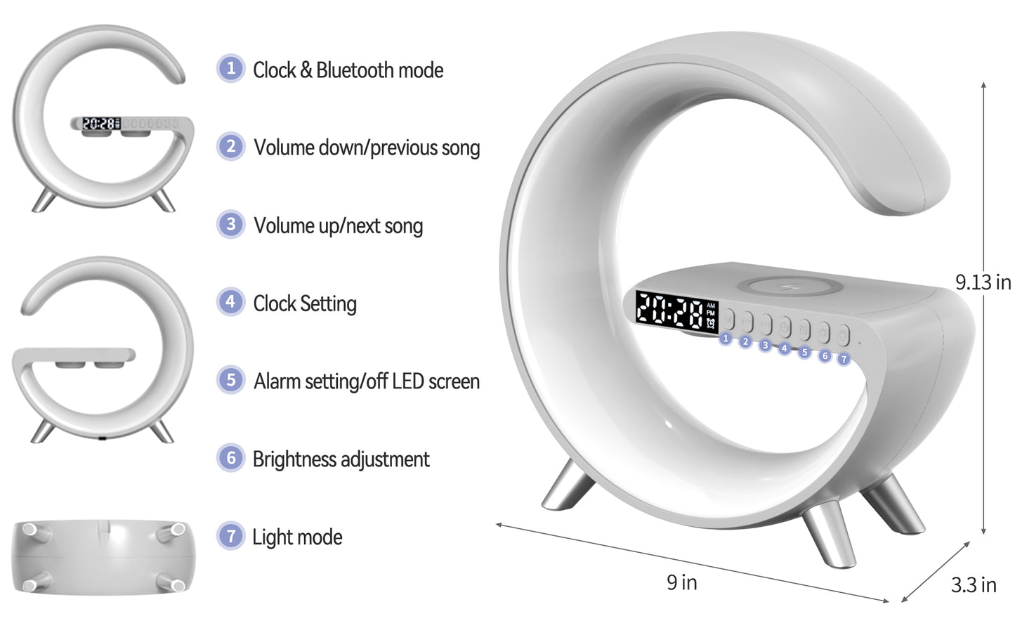Latest style 15W wireless charger with colorful ambient lighting night light & Bluetooth Speaker