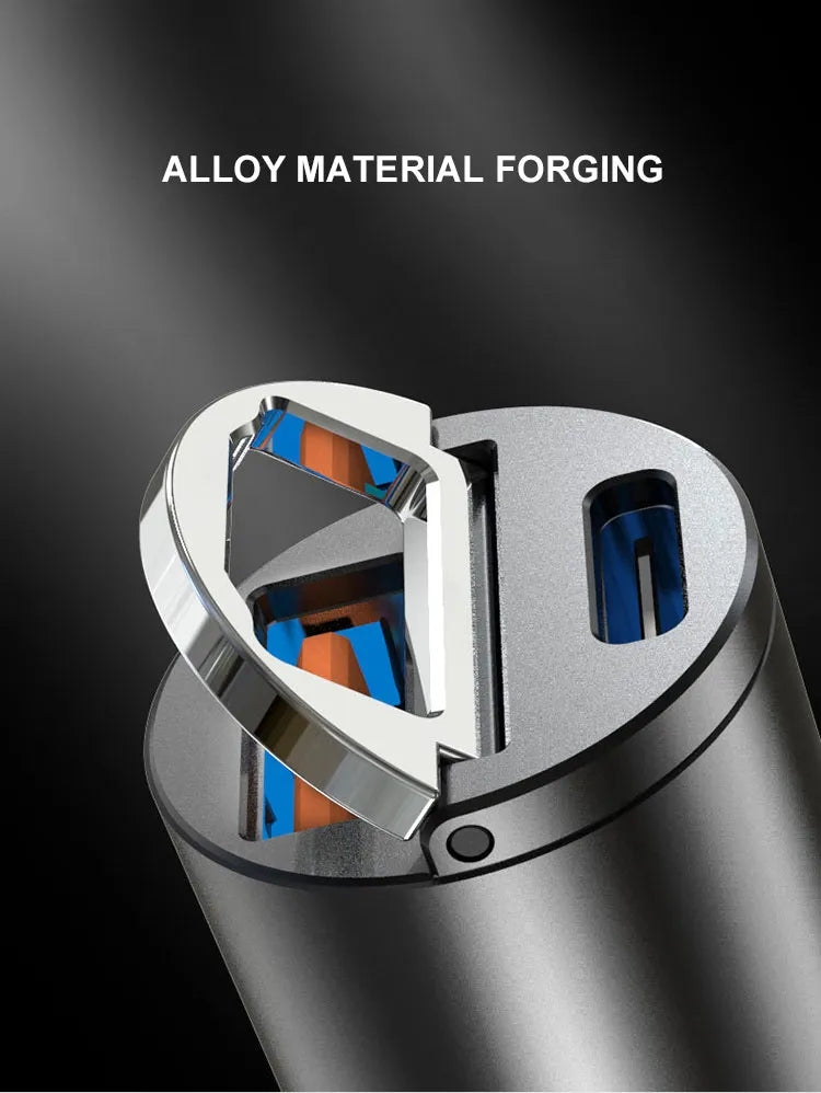 2023 latest hot selling High Power 45W Fast Charging Ring Pull Dual PD Type C USB Mini Car Charger for iPhone Zinc Alloy Material