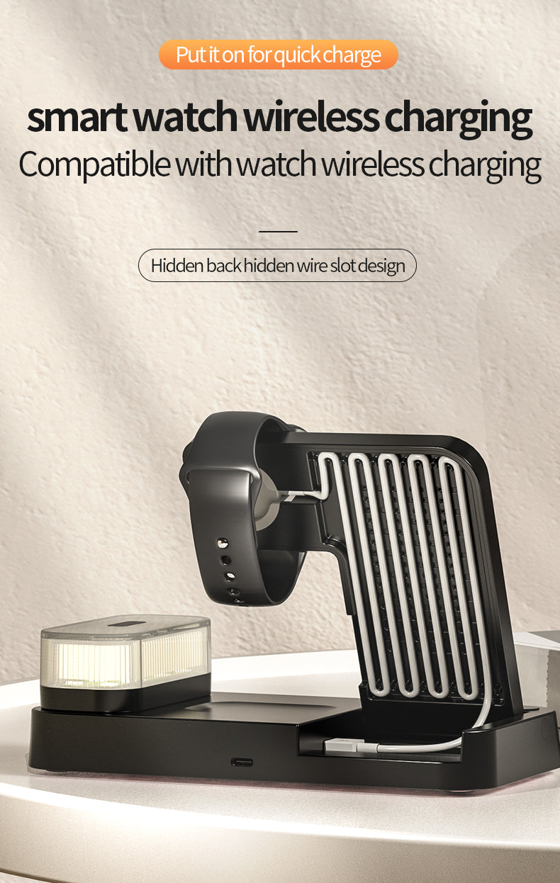 3 in 1 wireless charger with clock and magnetic colorful night light A37