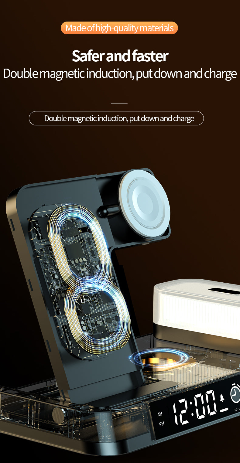 3 in 1 wireless charger with clock and magnetic colorful night light A37