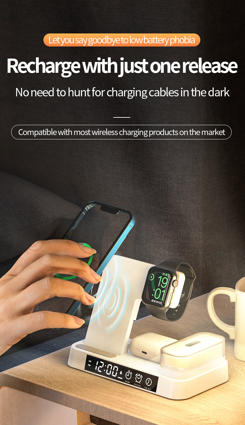 3 in 1 wireless charger with clock and magnetic colorful night light A37