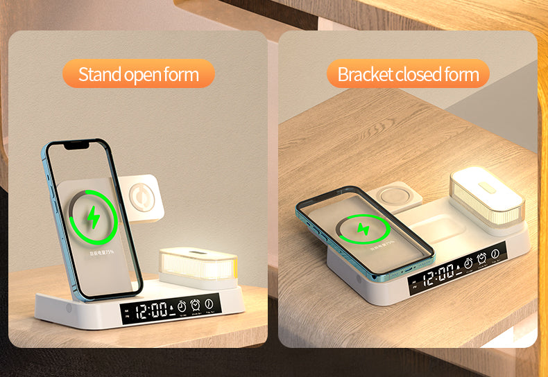3 in 1 wireless charger with clock and magnetic colorful night light A37