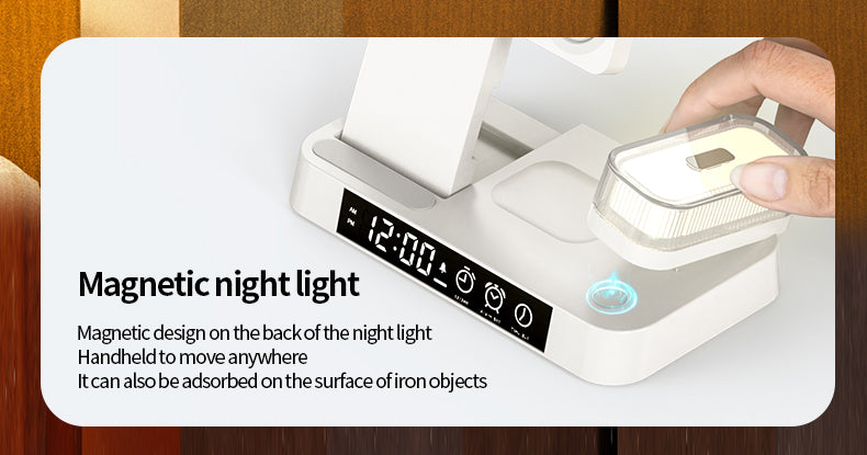3 in 1 wireless charger with clock and magnetic colorful night light A37
