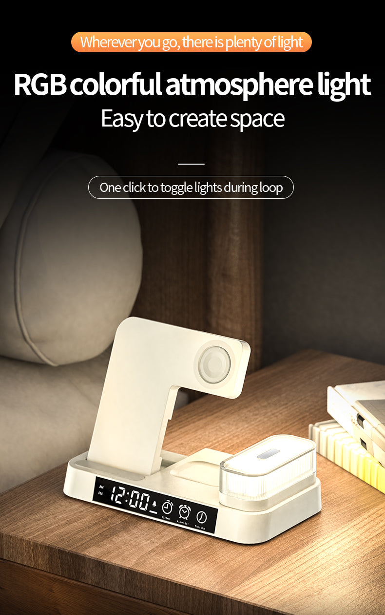 3 in 1 wireless charger with clock and magnetic colorful night light A37