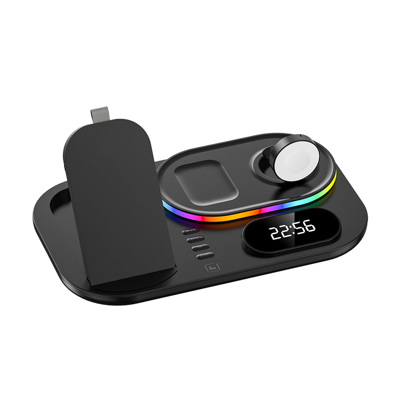 30W Modern RGB Led colorful light Digital Clock time display 5 in 1 Wireless Charger A06