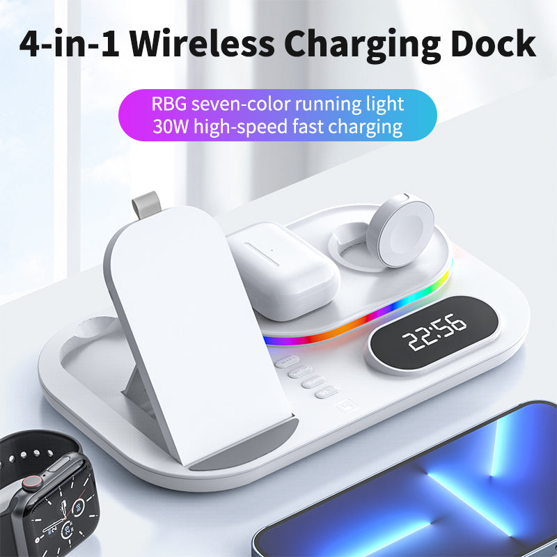 30W Modern RGB Led colorful light Digital Clock time display 5 in 1 Wireless Charger A06
