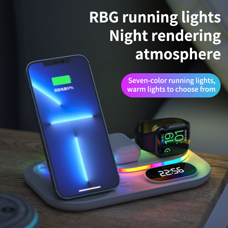 30W Modern RGB Led colorful light Digital Clock time display 5 in 1 Wireless Charger A06