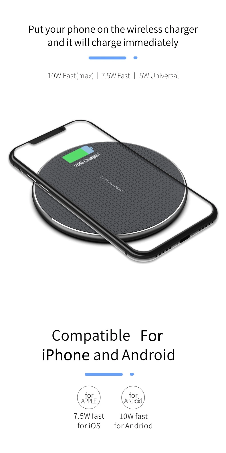 Hot selling Plaid pattern hardware backshell 10W wireless charger pad