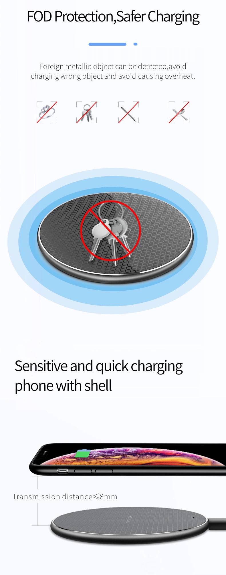 Hot selling Plaid pattern hardware backshell 10W wireless charger pad