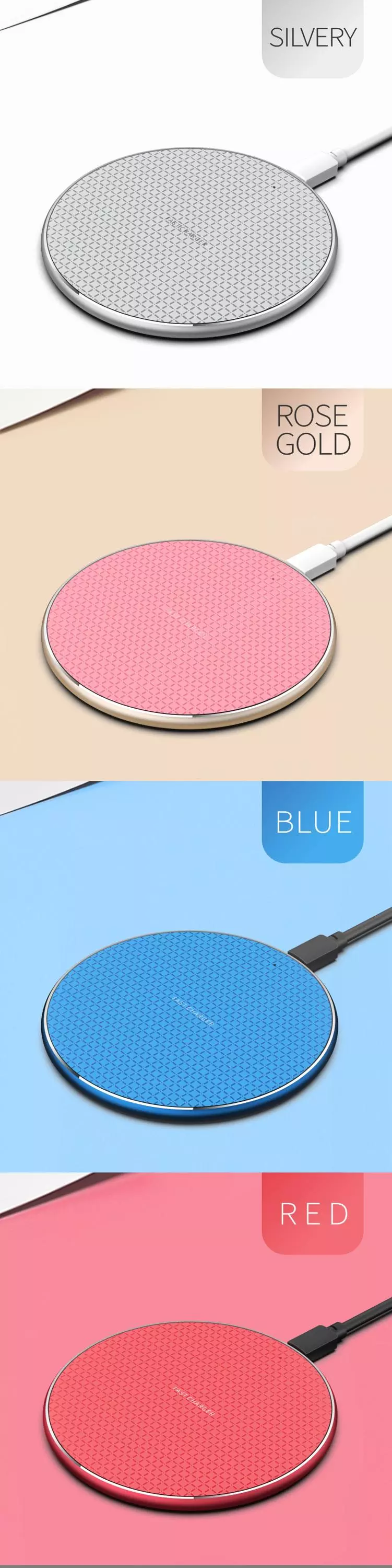 Hot selling Plaid pattern hardware backshell 10W wireless charger pad