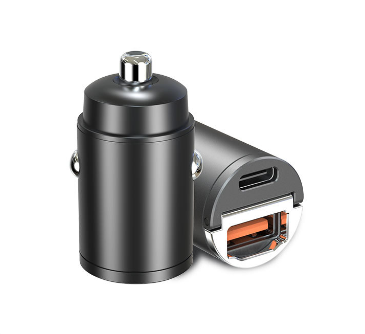 2023 latest hot selling High Power 45W Fast Charging Ring Pull Dual PD Type C USB Mini Car Charger for iPhone Zinc Alloy Material