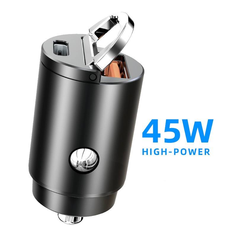 2023 latest hot selling High Power 45W Fast Charging Ring Pull Dual PD Type C USB Mini Car Charger for iPhone Zinc Alloy Material