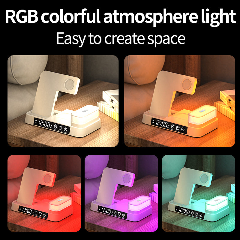 3 in 1 wireless charger with clock and magnetic colorful night light A37