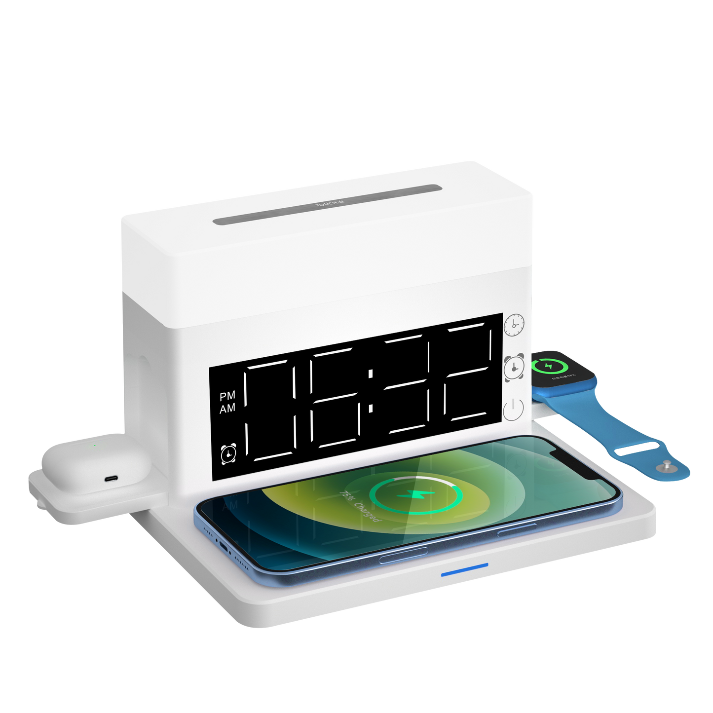 Multifunctional 6 in 1 wireless charger with alarm setting colorful atmosphere lamp N65