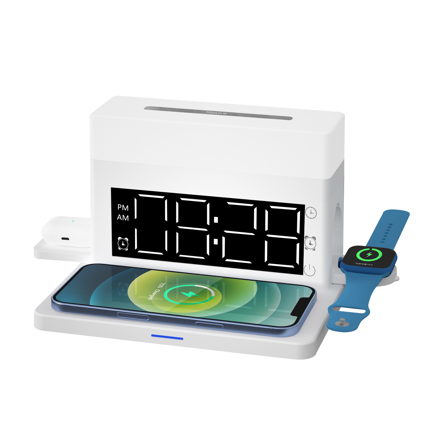 Multifunctional 6 in 1 wireless charger with alarm setting colorful atmosphere lamp N65