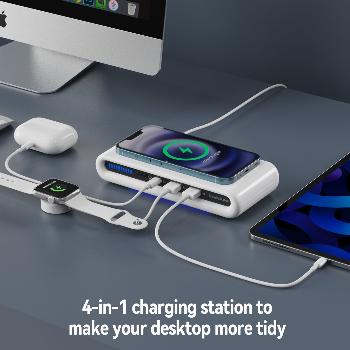 Lastest 30W multi-port 4 in 1 wireless charging station with 2 USB-A + 1 Type-C N67