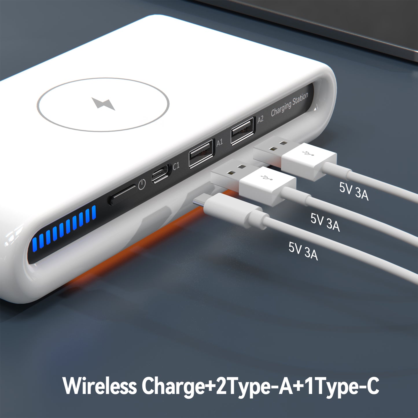 Lastest 30W multi-port 4 in 1 wireless charging station with 2 USB-A + 1 Type-C N67