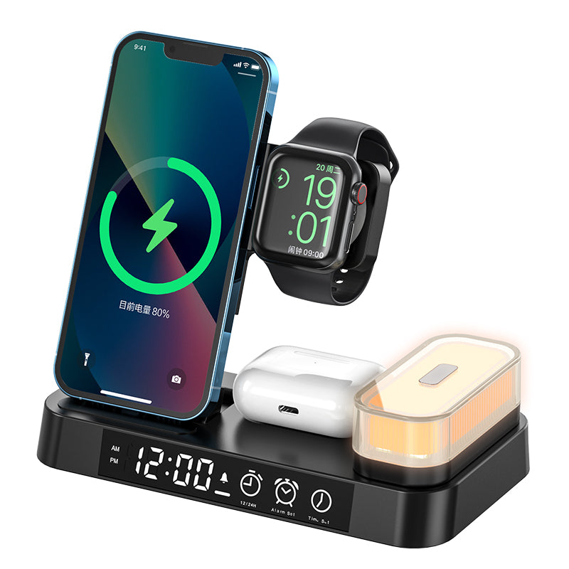 3 in 1 wireless charger with clock and magnetic colorful night light A37