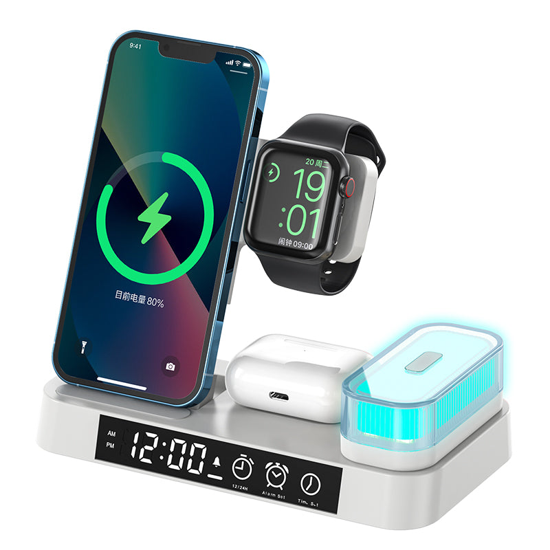 3 in 1 wireless charger with clock and magnetic colorful night light A37