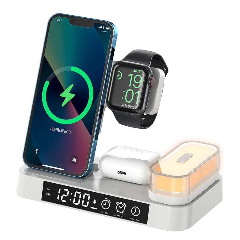 3 in 1 wireless charger with clock and magnetic colorful night light A37