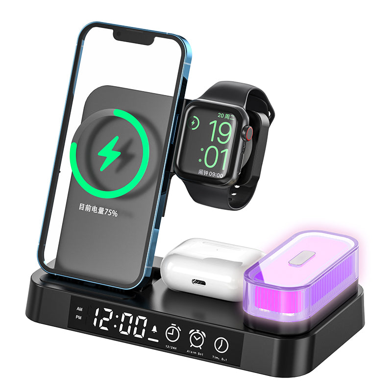3 in 1 wireless charger with clock and magnetic colorful night light A37
