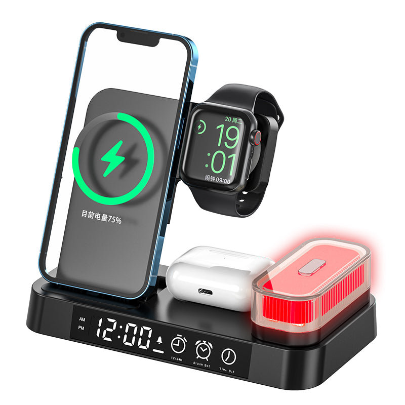 3 in 1 wireless charger with clock and magnetic colorful night light A37