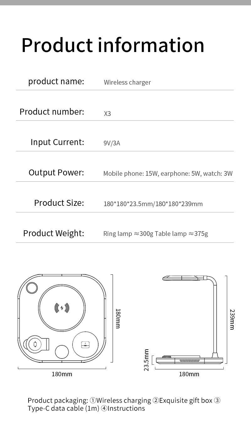 4 in 1 wireless charger with desk lamp X3