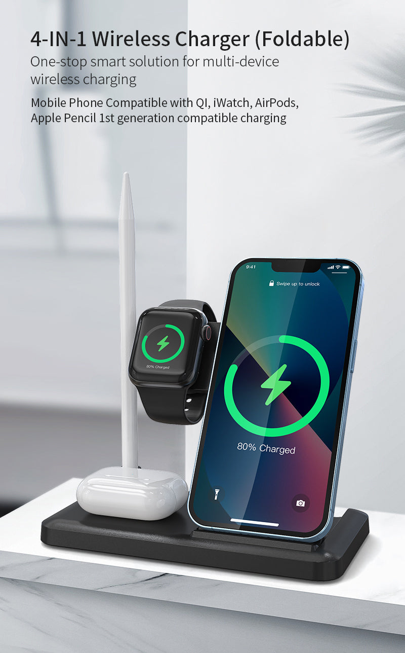 New design foldable 4 in 1 wireless charger for Phones\Apple pencil \iWatch\Airpods 498