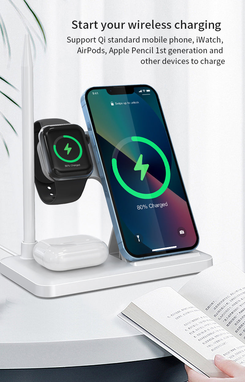 New design foldable 4 in 1 wireless charger for Phones\Apple pencil \iWatch\Airpods 498