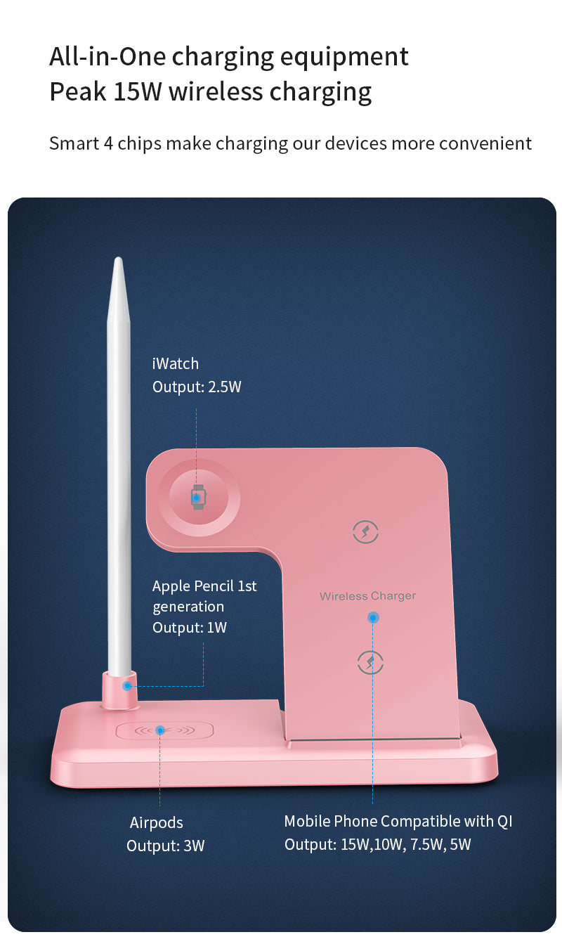 New design foldable 4 in 1 wireless charger for Phones\Apple pencil \iWatch\Airpods 498