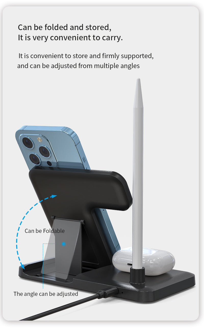 New design foldable 4 in 1 wireless charger for Phones\Apple pencil \iWatch\Airpods 498