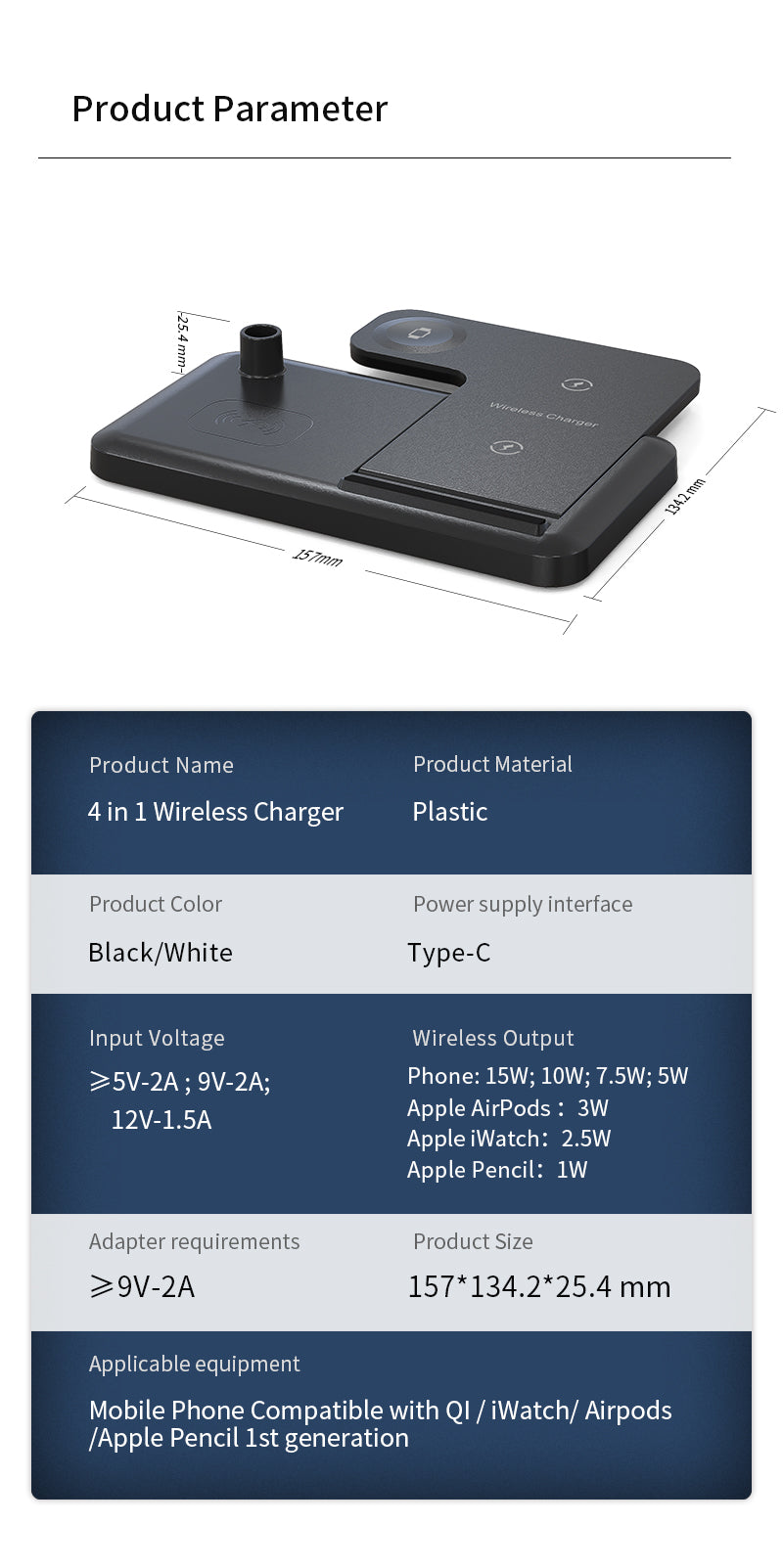 New design foldable 4 in 1 wireless charger for Phones\Apple pencil \iWatch\Airpods 498