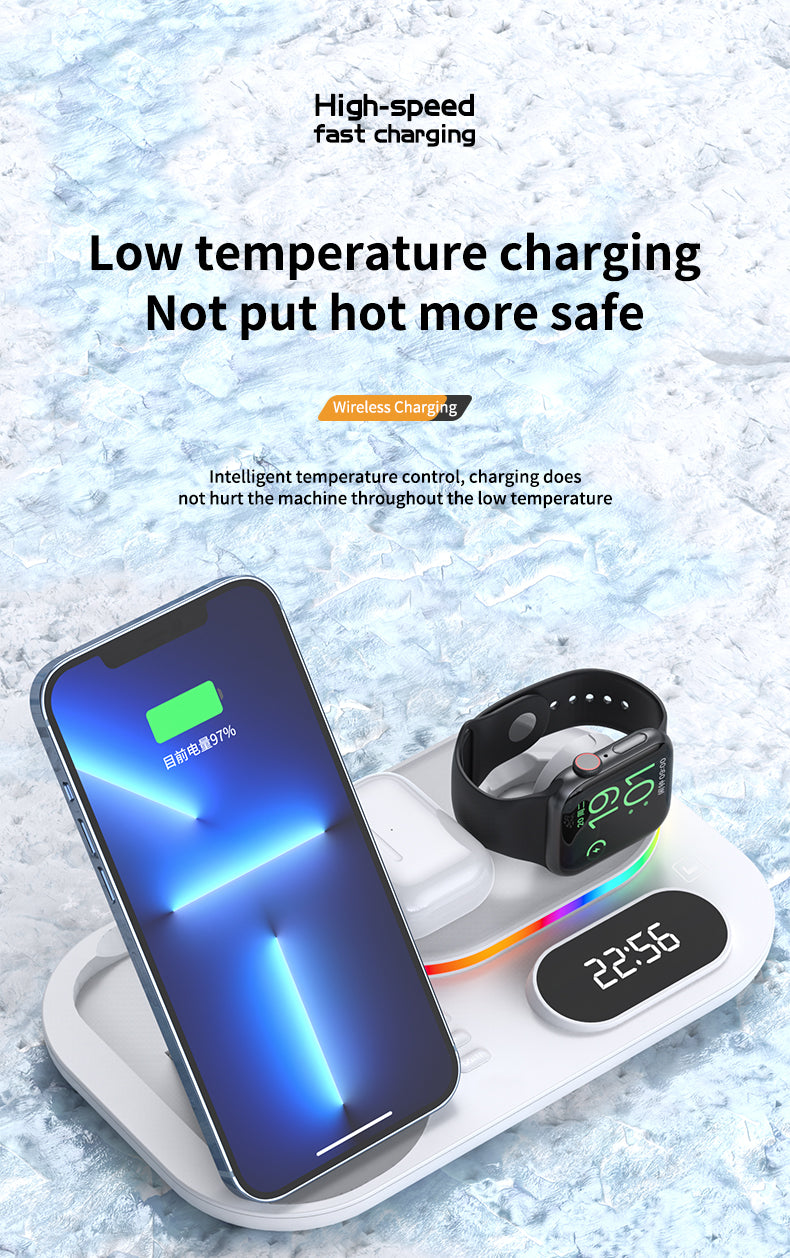 30W Modern RGB Led colorful light Digital Clock time display 5 in 1 Wireless Charger A06