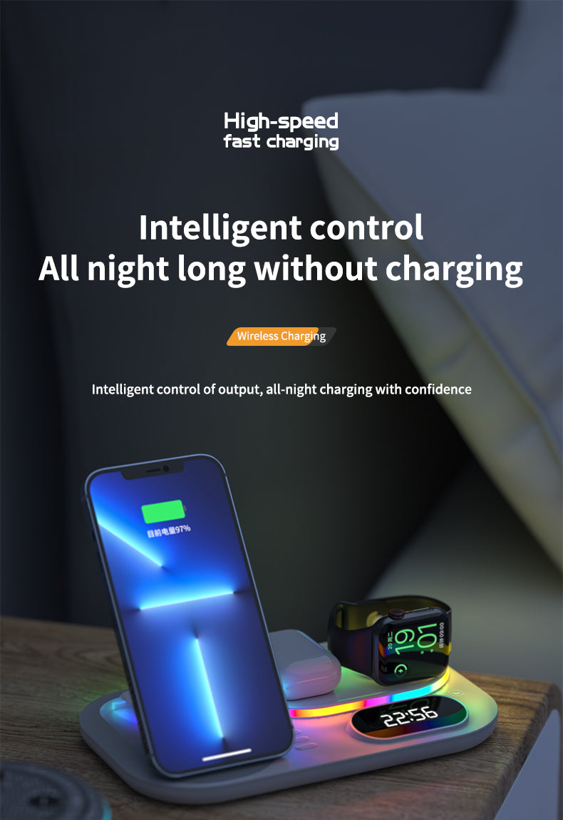 30W Modern RGB Led colorful light Digital Clock time display 5 in 1 Wireless Charger A06