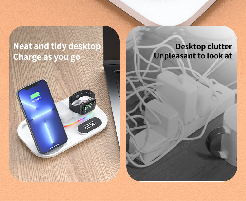 30W Modern RGB Led colorful light Digital Clock time display 5 in 1 Wireless Charger A06